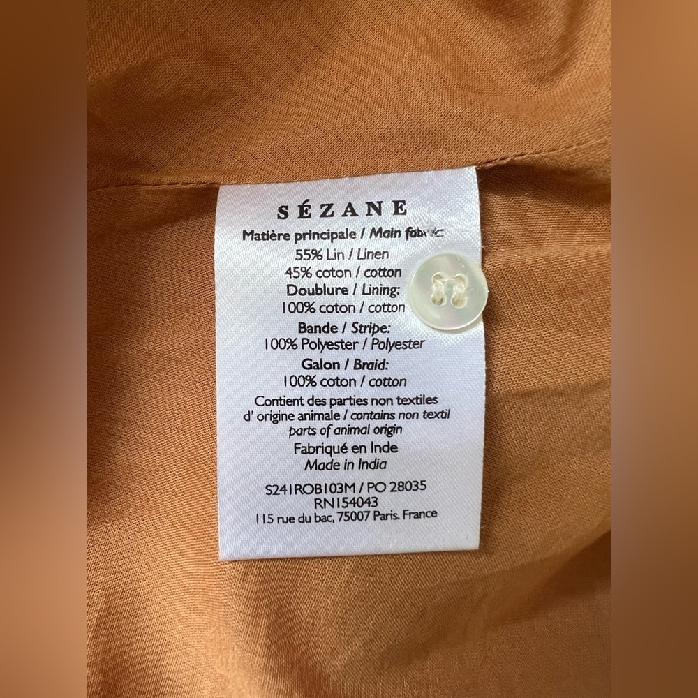 NWT Sezane Caprice Intricate Embroidery Linen Dress In Camel Size 34 - Picture 8 of 8